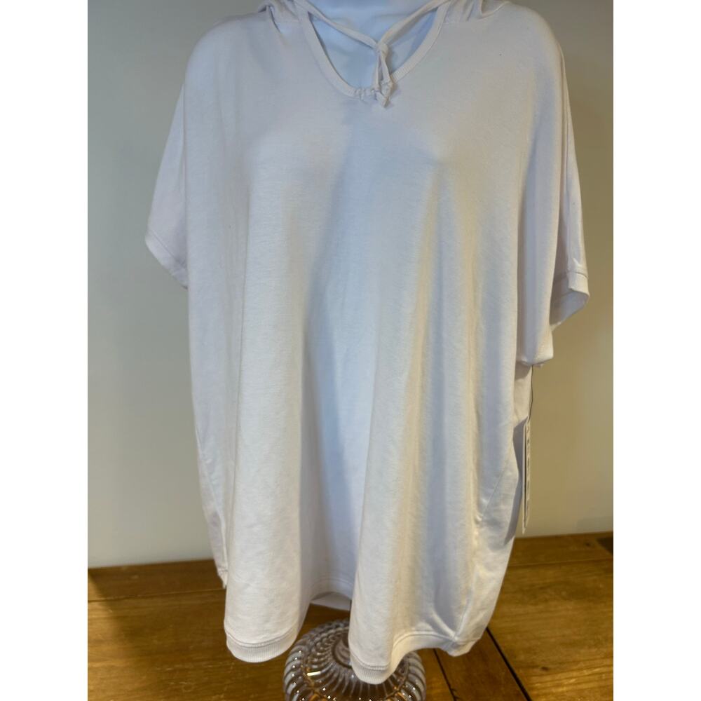 NWT RBK Sz 1X White T Shirt Hoodie Tie Front Athletic Granola Closet Staple Casu